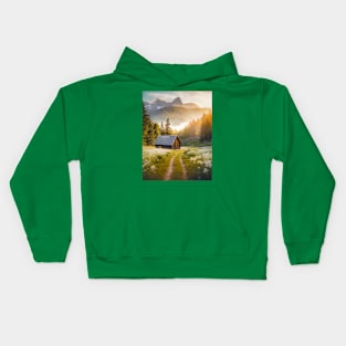 wooden cabin in the mounts Kids Hoodie